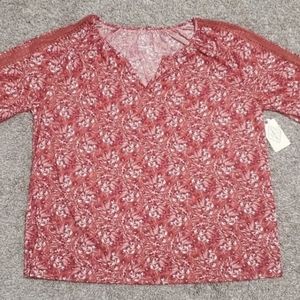 Women's St Johns Bay Long Sleeve Shirt Blouse Size XL Coral Floral